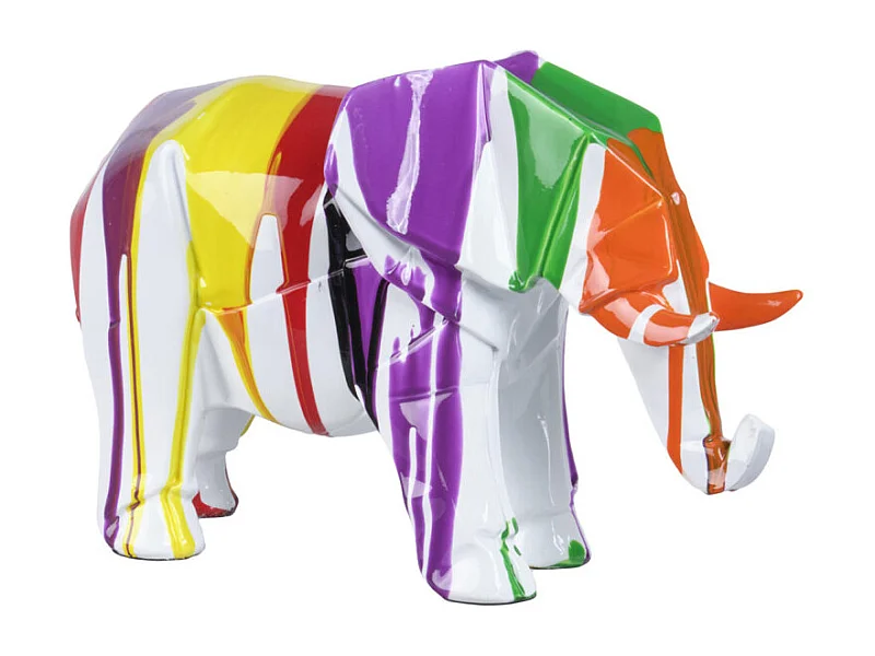 Statue éléphant géométrique coulure noir multicolore H20 cm - DUMBO 01