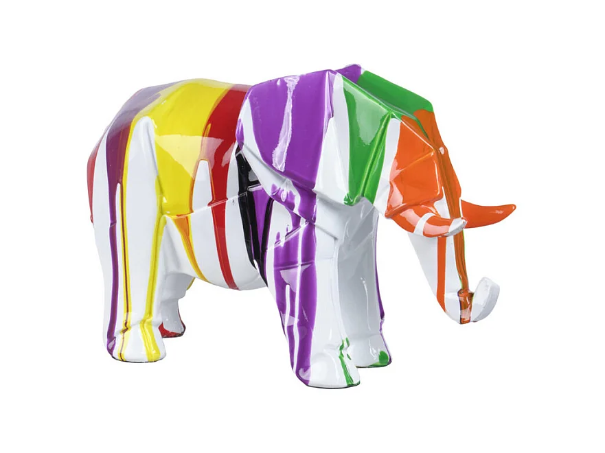 Statue éléphant géométrique coulure noir multicolore H20 cm - DUMBO 01