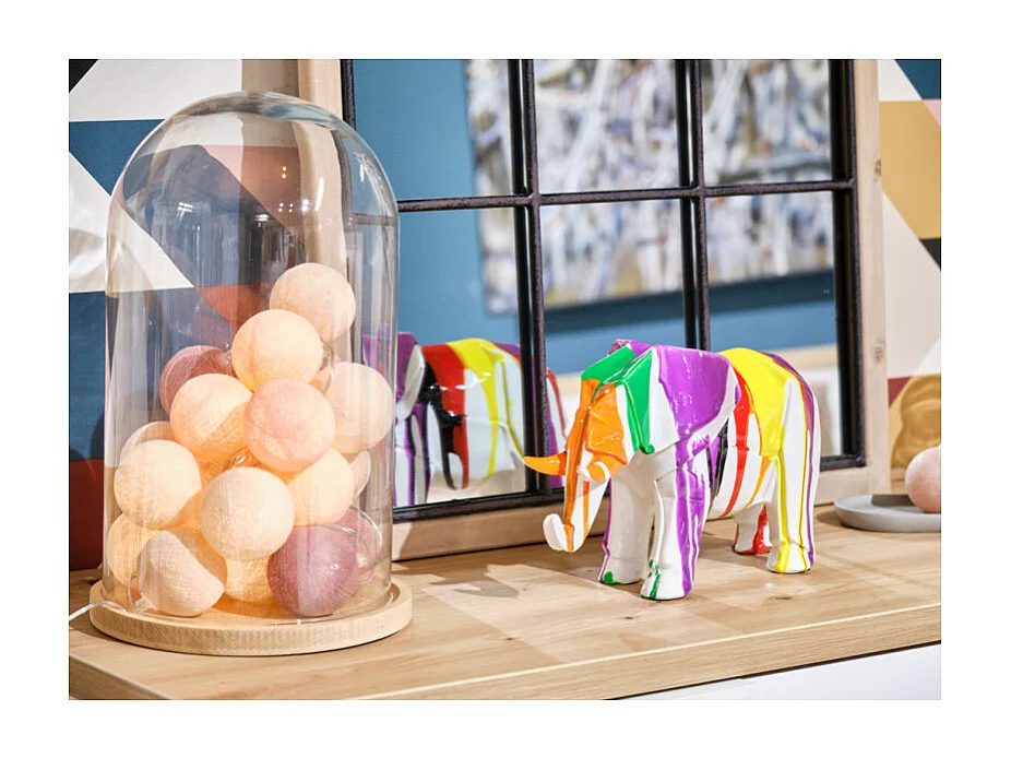 Statue éléphant géométrique coulure noir multicolore H20 cm - DUMBO 01