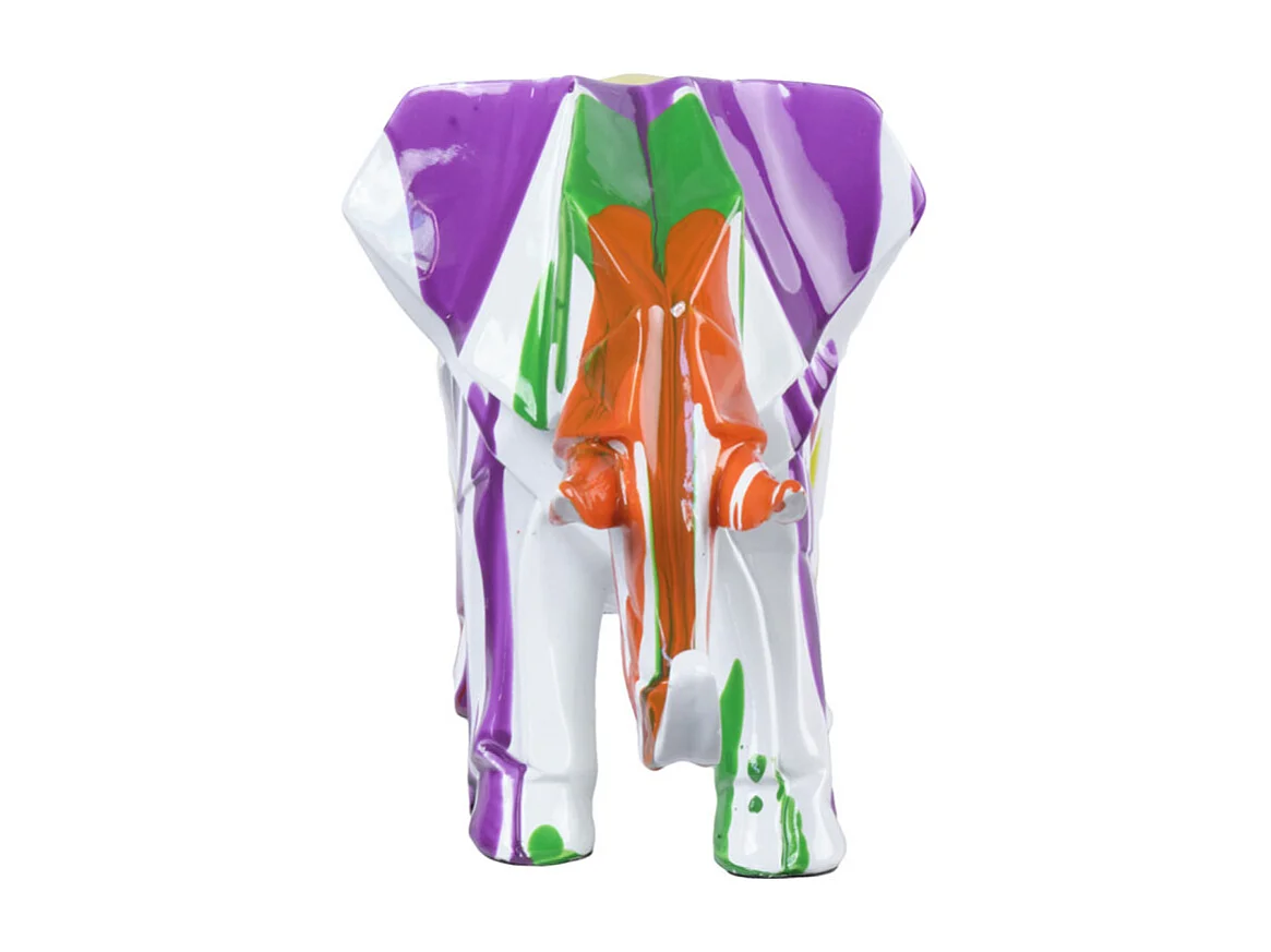 Statue éléphant géométrique coulure noir multicolore H20 cm - DUMBO 01