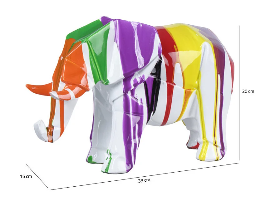 Statue éléphant géométrique coulure noir multicolore H20 cm - DUMBO 01