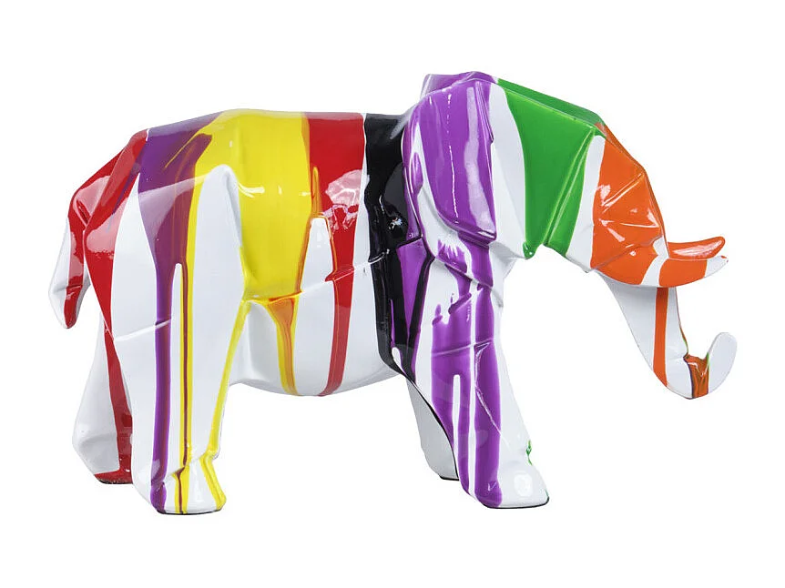 Statue éléphant géométrique coulure noir multicolore H20 cm - DUMBO 01