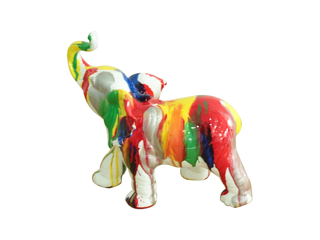 Statue éléphant trompe relevé coulures multicolores H24 cm - DUMBO