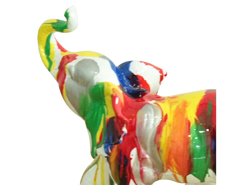 Statue éléphant trompe relevé coulures multicolores H24 cm - DUMBO
