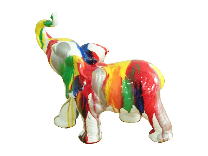 Statue éléphant trompe relevé coulures multicolores H24 cm - DUMBO
