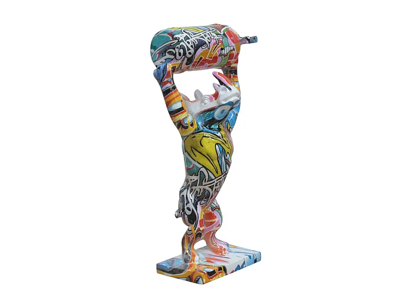 Statue rhinocéros debout et bonbonne motifs cartoon H32 cm - CARTOON