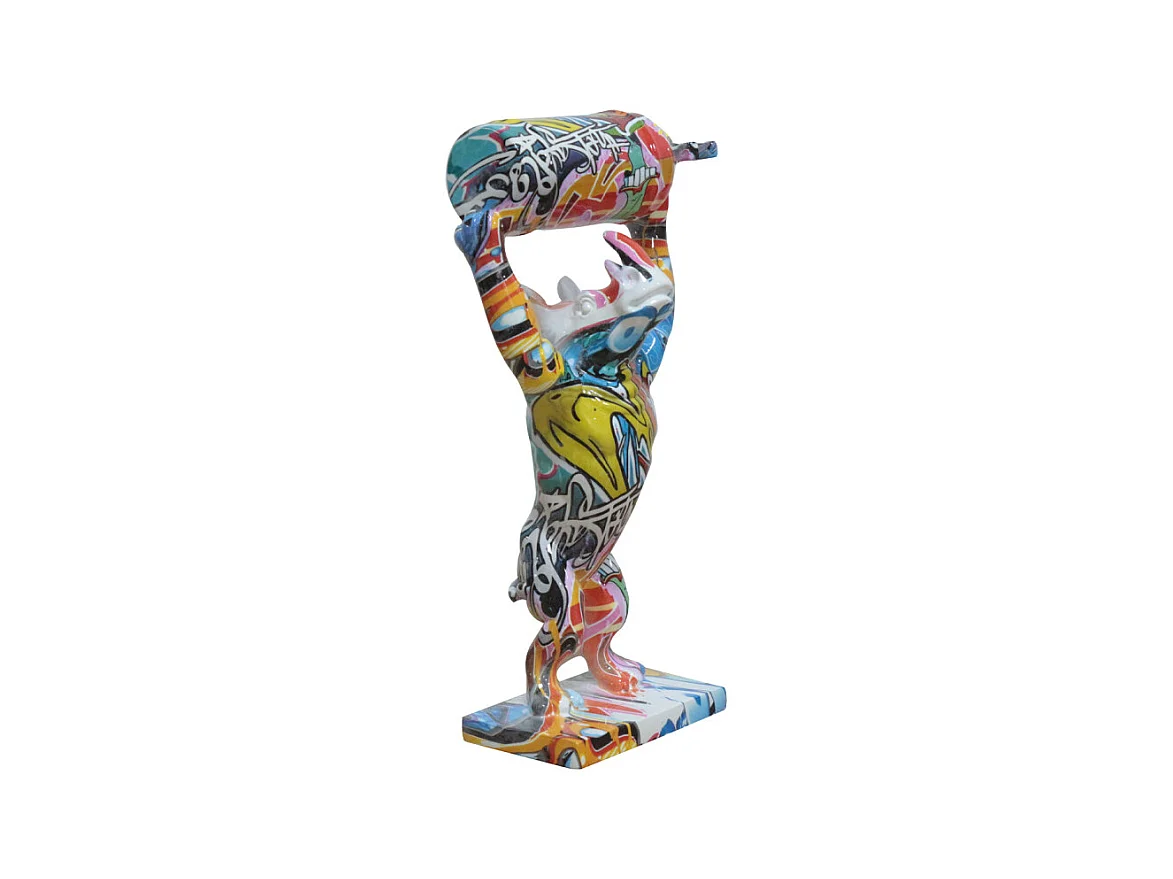 Statue rhinocéros debout et bonbonne motifs cartoon H32 cm - CARTOON
