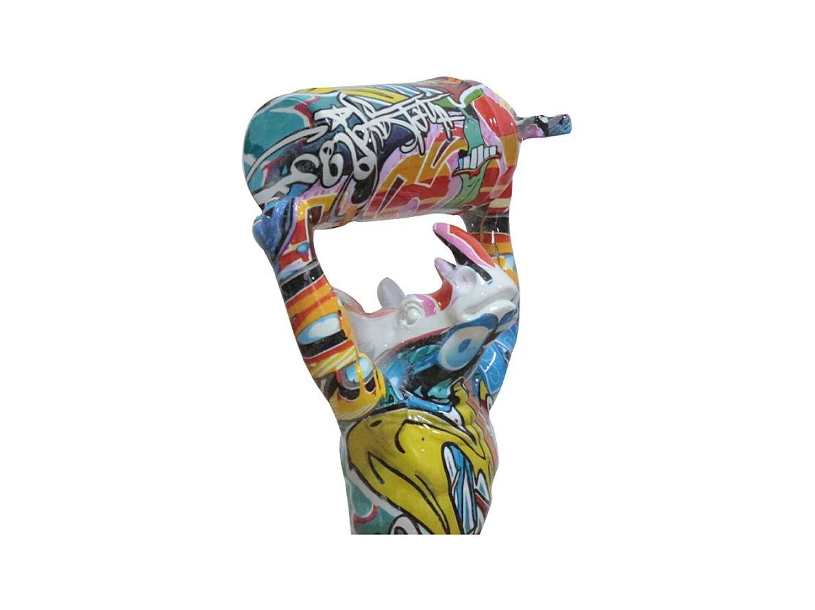 Statue rhinocéros debout et bonbonne motifs cartoon H32 cm - CARTOON