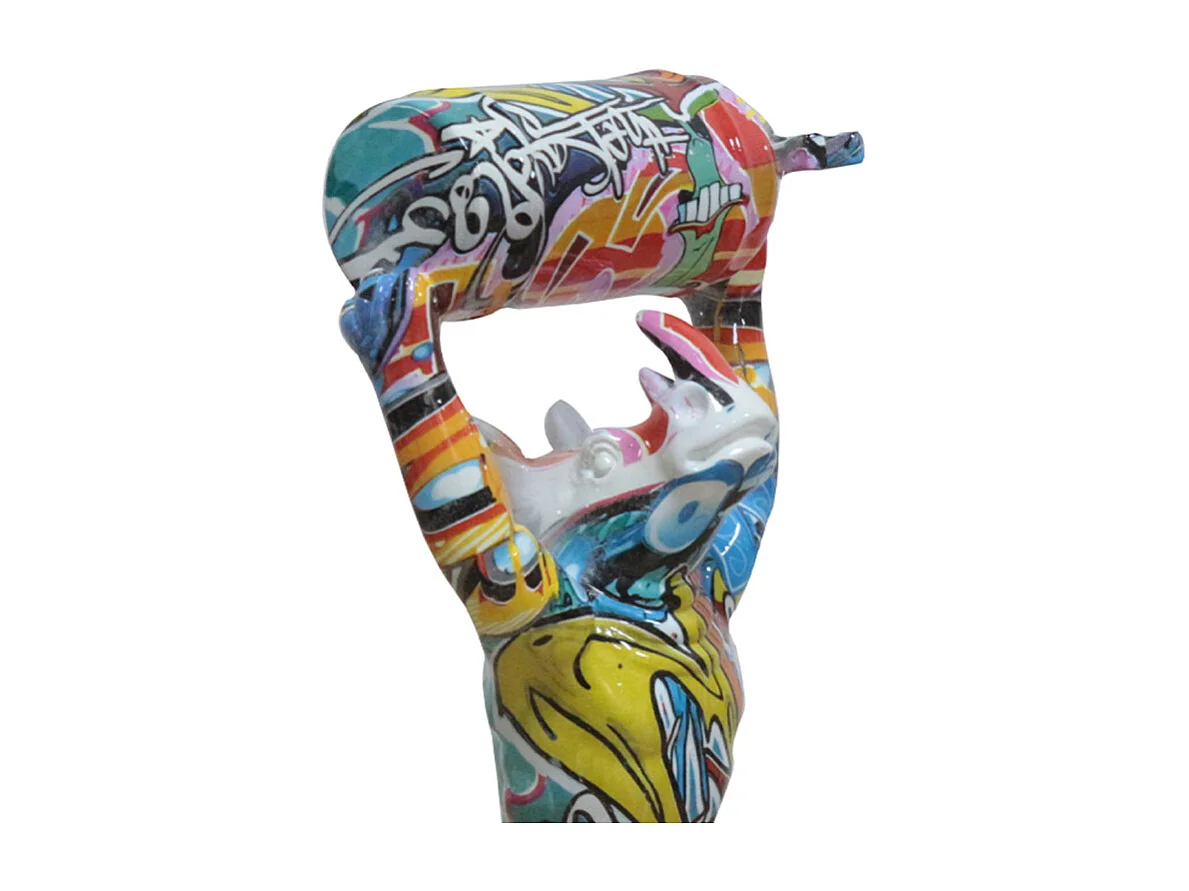 Statue rhinocéros debout et bonbonne motifs cartoon H32 cm - CARTOON
