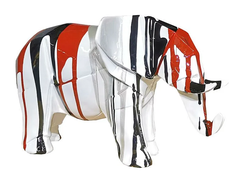 Statue éléphant géométrique coulure noir argenté marron H21 cm - DUMBO