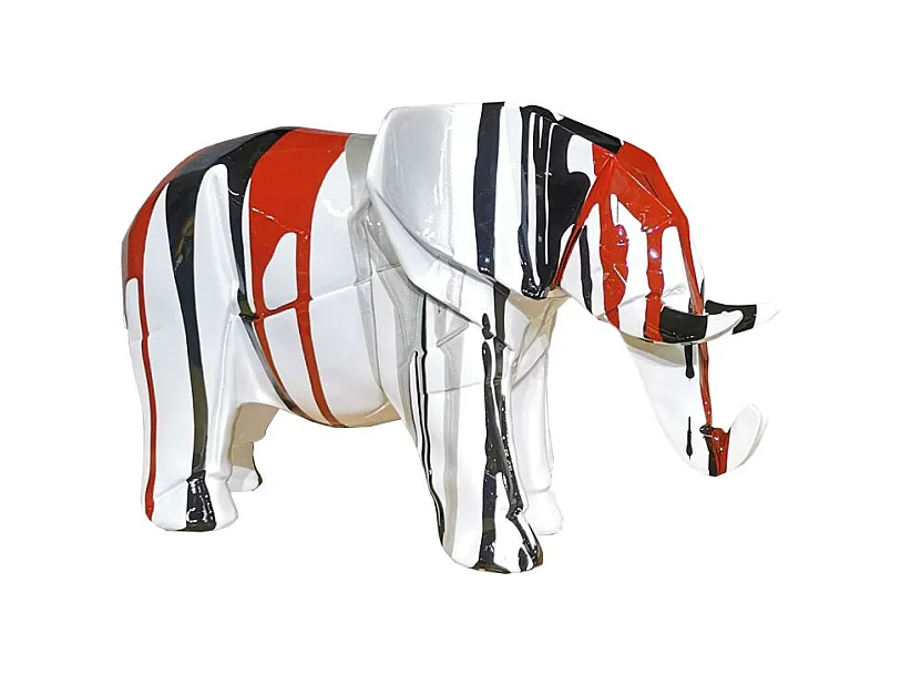 Statue éléphant géométrique coulure noir argenté marron H21 cm - DUMBO