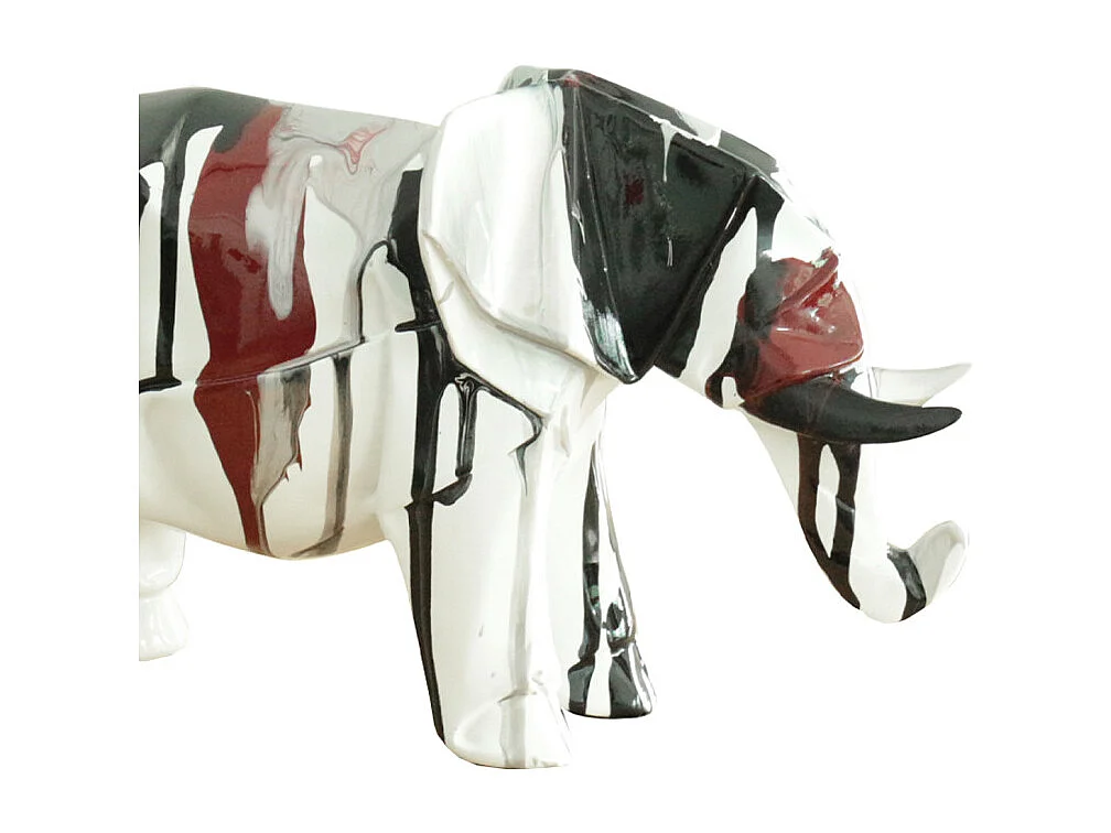 Statue éléphant géométrique coulure noir argenté marron H21 cm - DUMBO