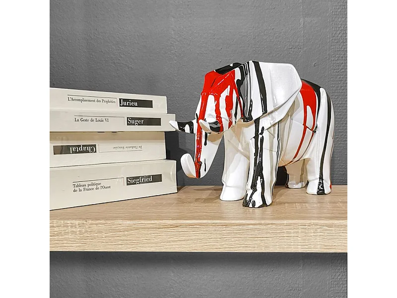 Statue éléphant géométrique coulure noir argenté marron H21 cm - DUMBO