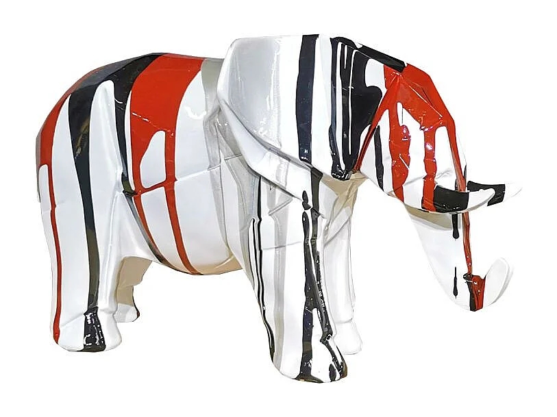 Statue éléphant géométrique coulure noir argenté marron H21 cm - DUMBO