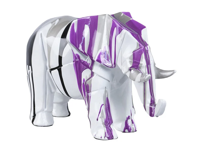 Statue éléphant géométrique coulure noir argenté violet H20 cm - DUMBO