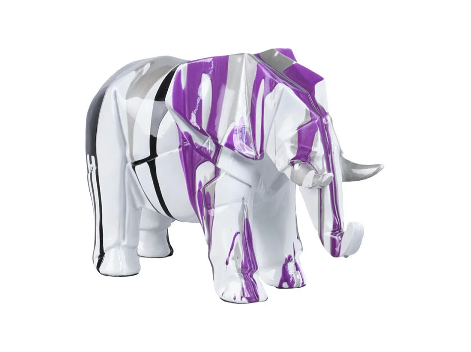 Statue éléphant géométrique coulure noir argenté violet H20 cm - DUMBO