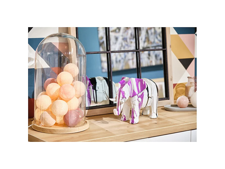 Statue éléphant géométrique coulure noir argenté violet H20 cm - DUMBO