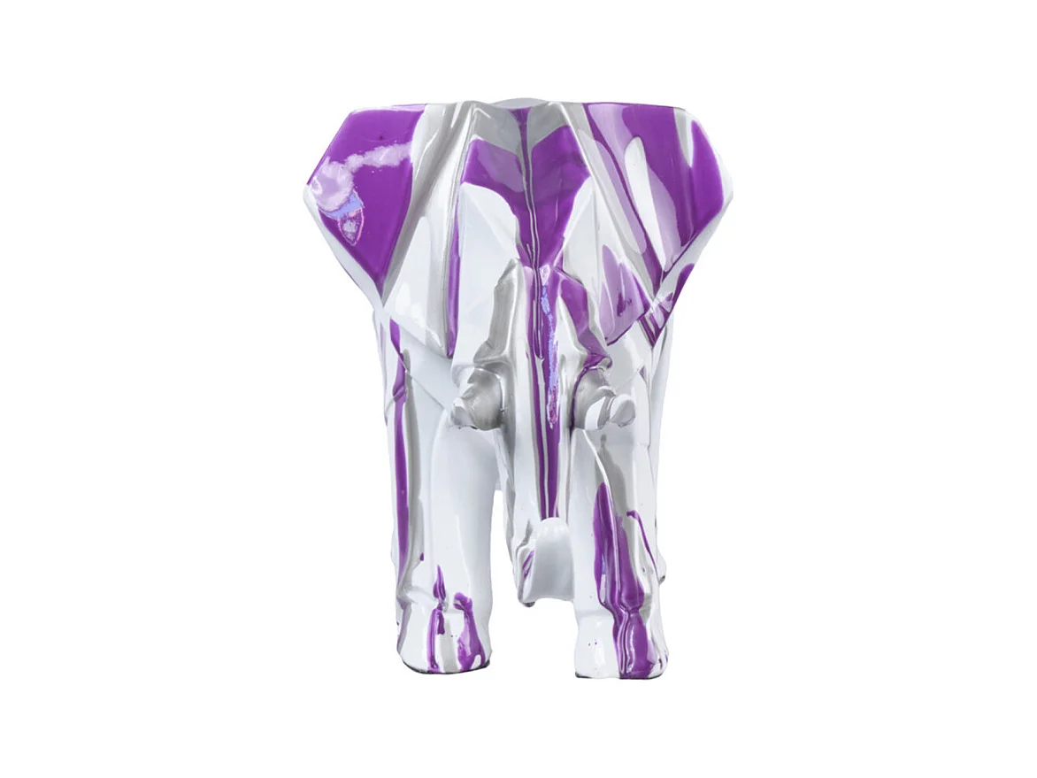 Statue éléphant géométrique coulure noir argenté violet H20 cm - DUMBO