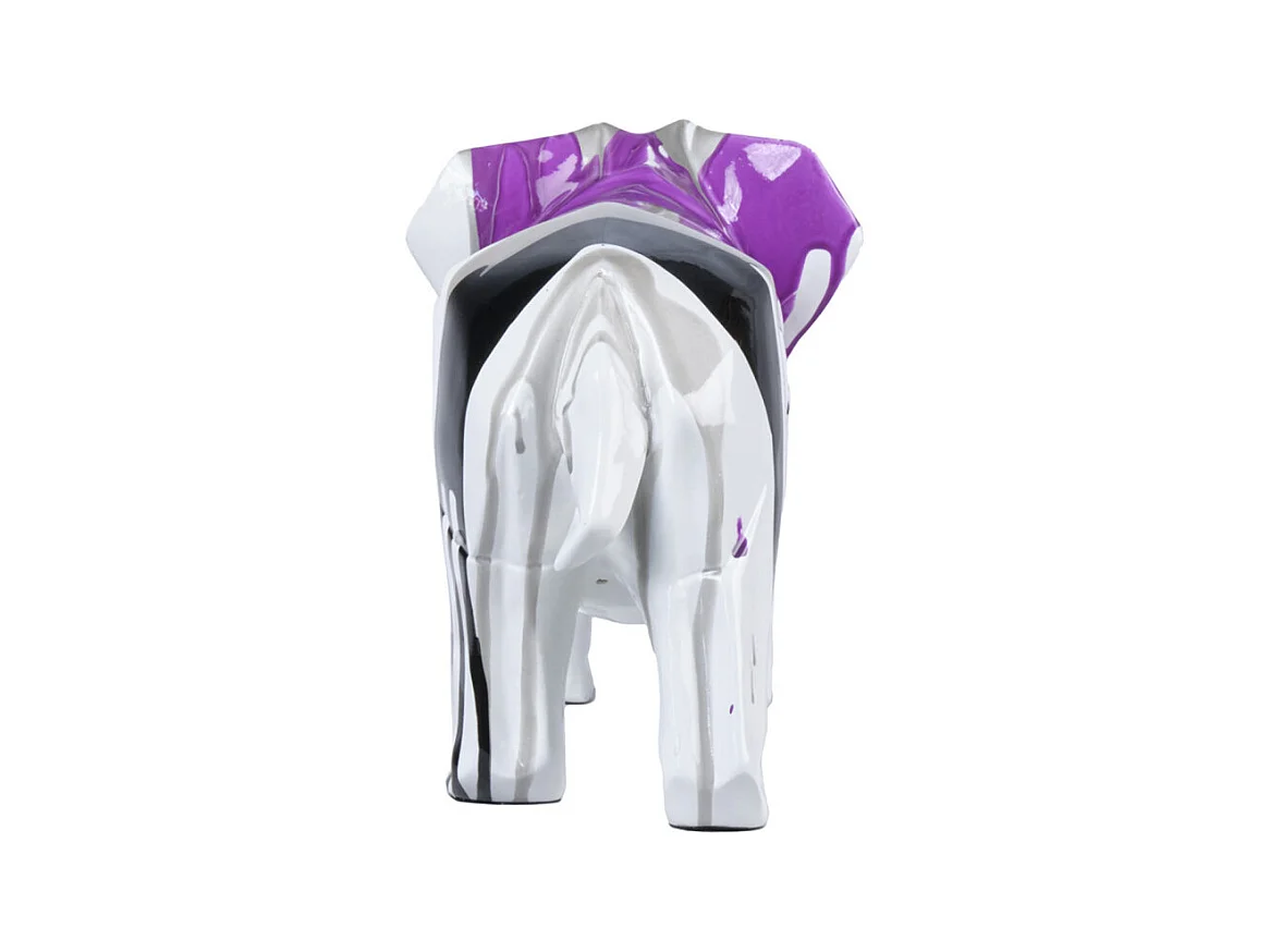 Statue éléphant géométrique coulure noir argenté violet H20 cm - DUMBO