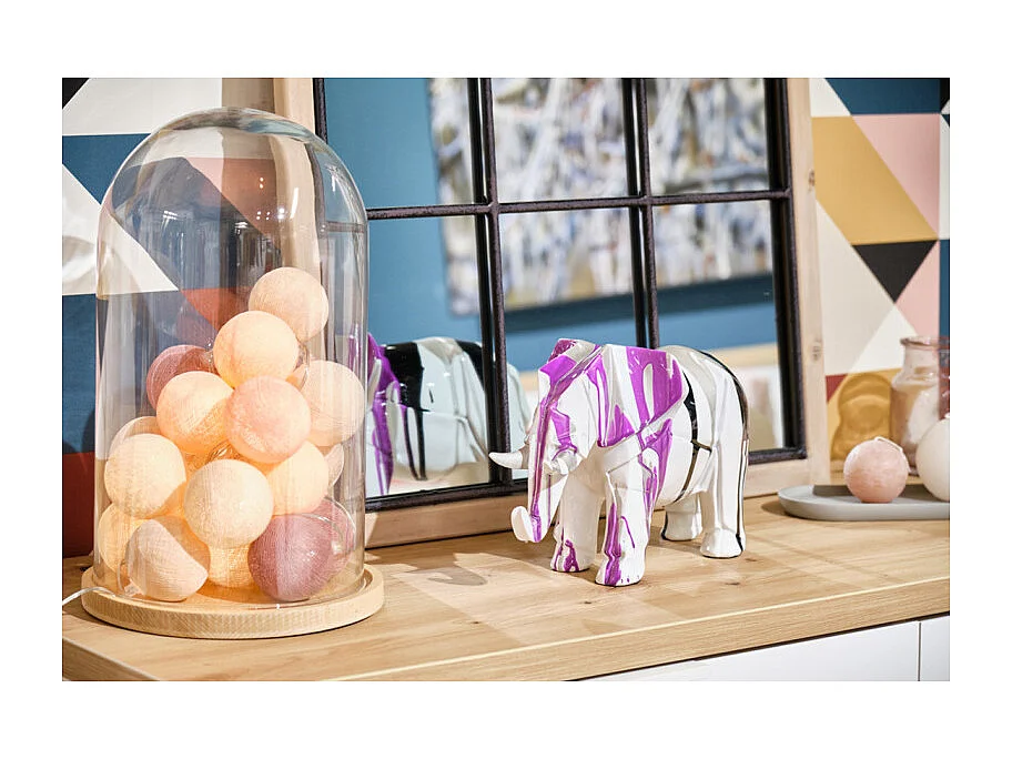 Statue éléphant géométrique coulure noir argenté violet H20 cm - DUMBO