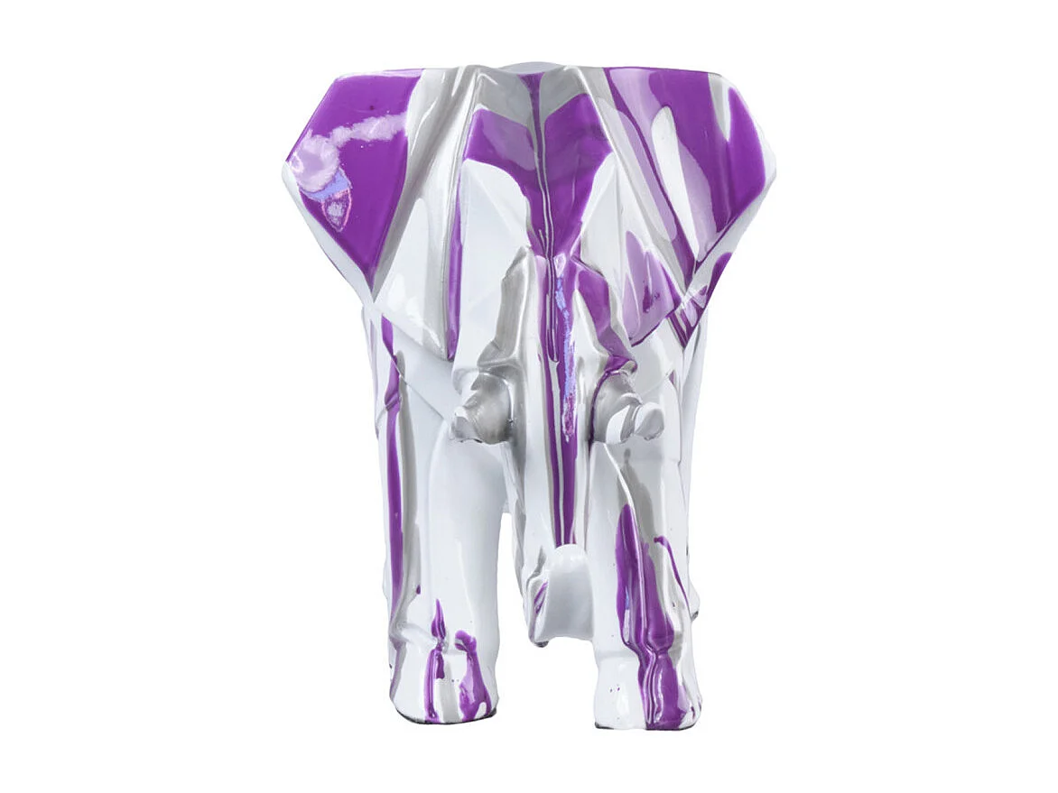 Statue éléphant géométrique coulure noir argenté violet H20 cm - DUMBO