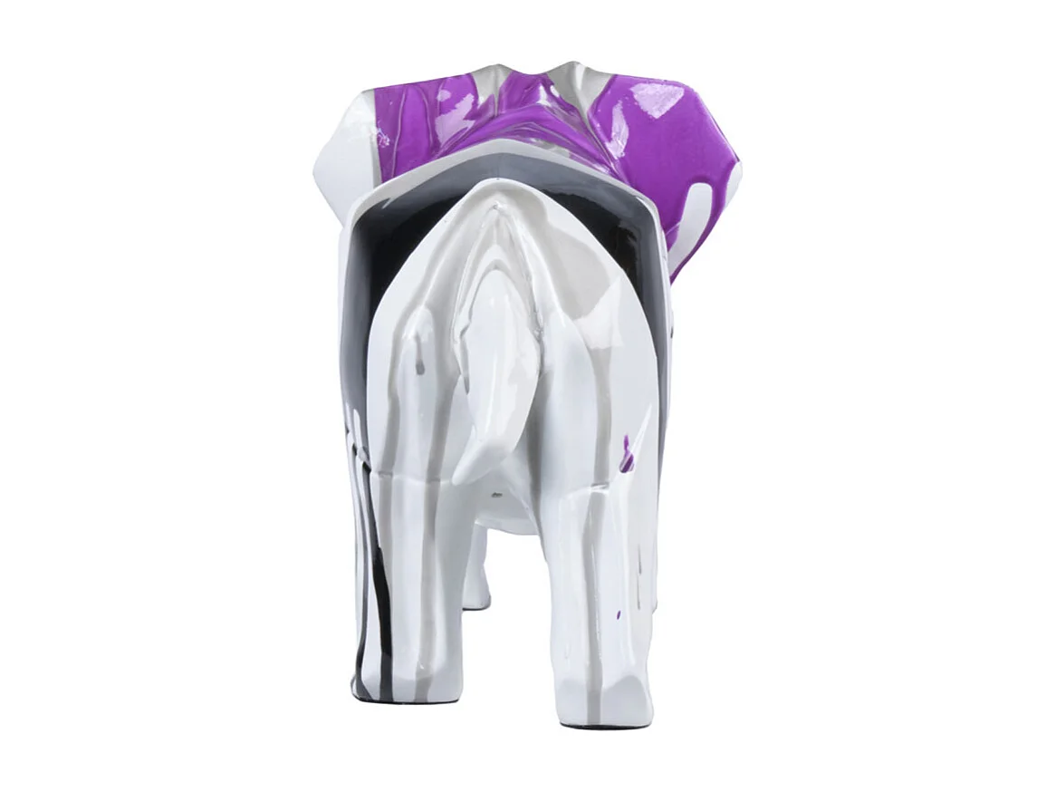 Statue éléphant géométrique coulure noir argenté violet H20 cm - DUMBO