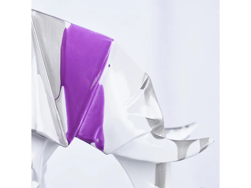 Statue éléphant géométrique coulure noir argenté violet H20 cm - DUMBO