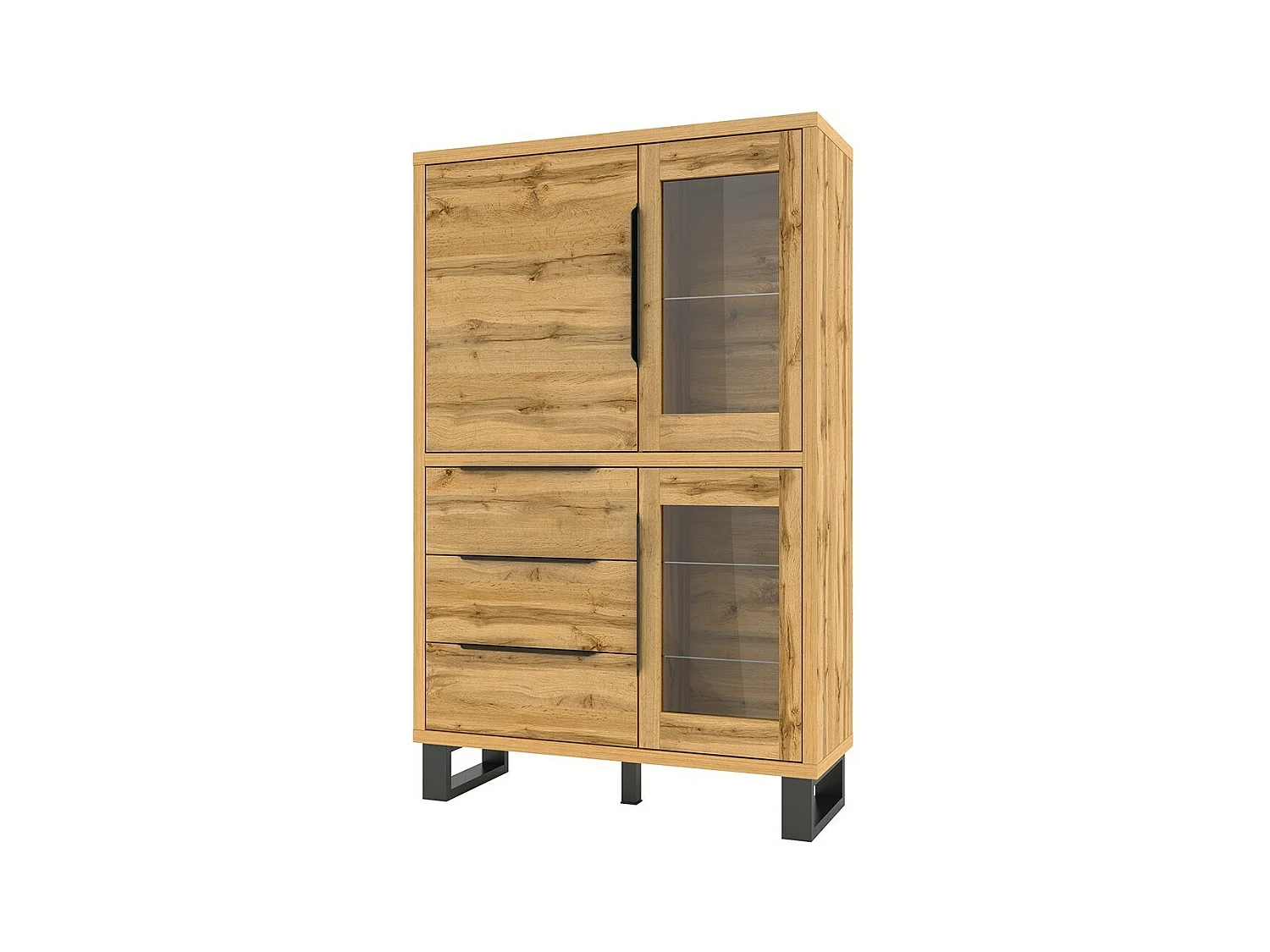 Vaisselier coloris chêne collection MILO. Finition noires. Meuble idéal pour votre salle à manger.