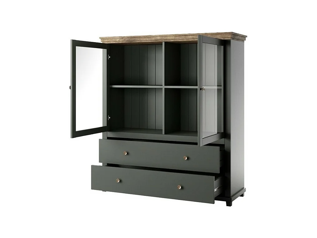 Aparador con LED integrados colección ASSIA. Color verde y roble. 2 Puertas y 2 Cajones.