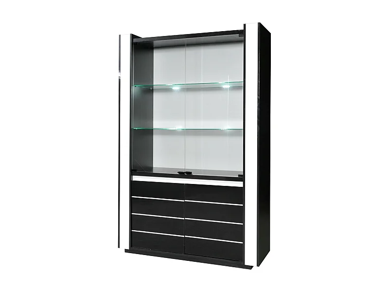 Vitrine argentier vaisselier LINA noir et blanc avec LED – 4 portes battantes