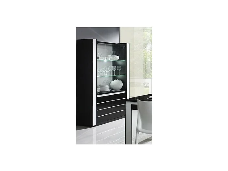 Vitrine buffetkast LINA zwart en wit met LED - 4 openslaande deuren