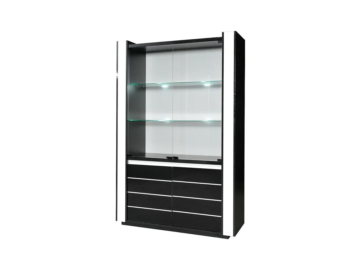 Vitrine argentier vaisselier LINA noir et blanc avec LED – 4 portes battantes