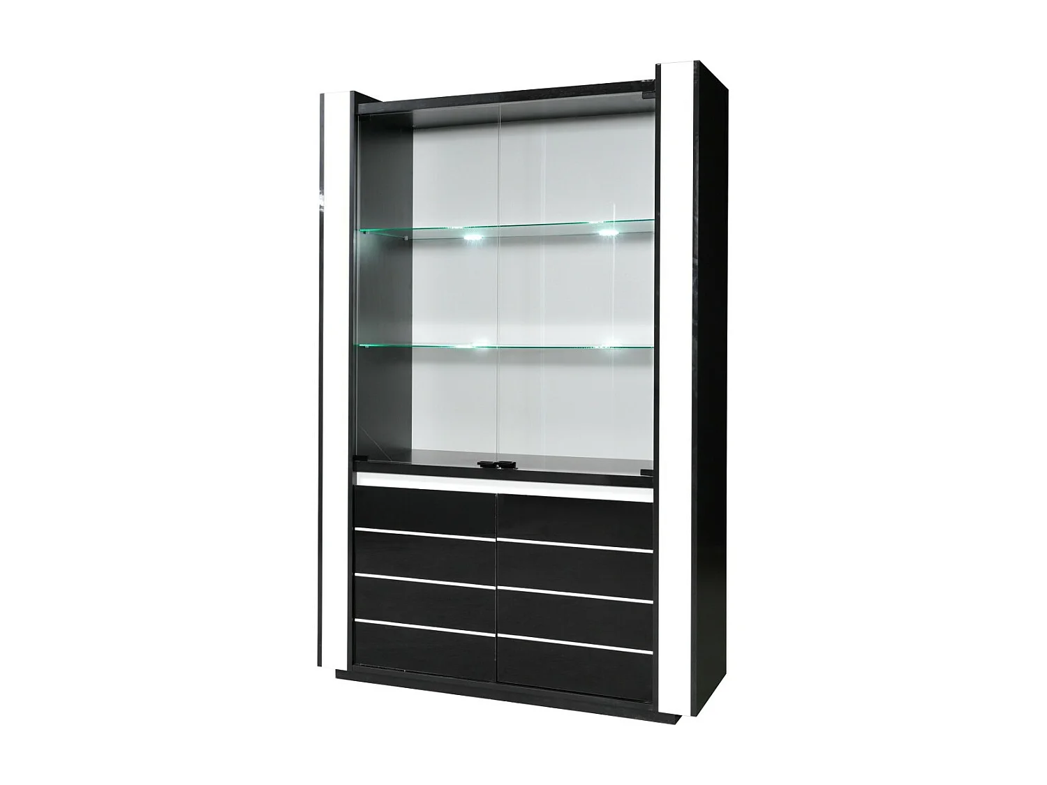 Vitrine argentier vaisselier LINA noir et blanc avec LED – 4 portes battantes
