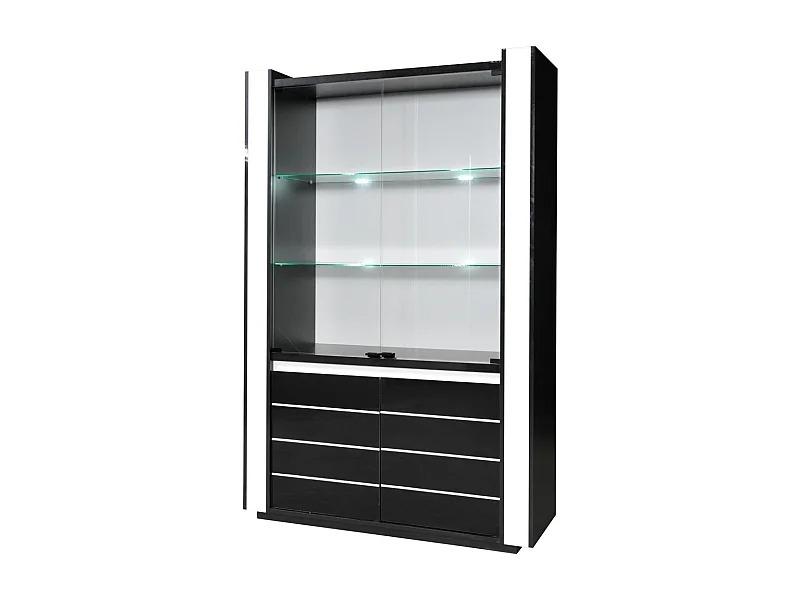 Vitrine Buffetschrank LINA schwarz und weiß mit LED – 4 Drehtüren