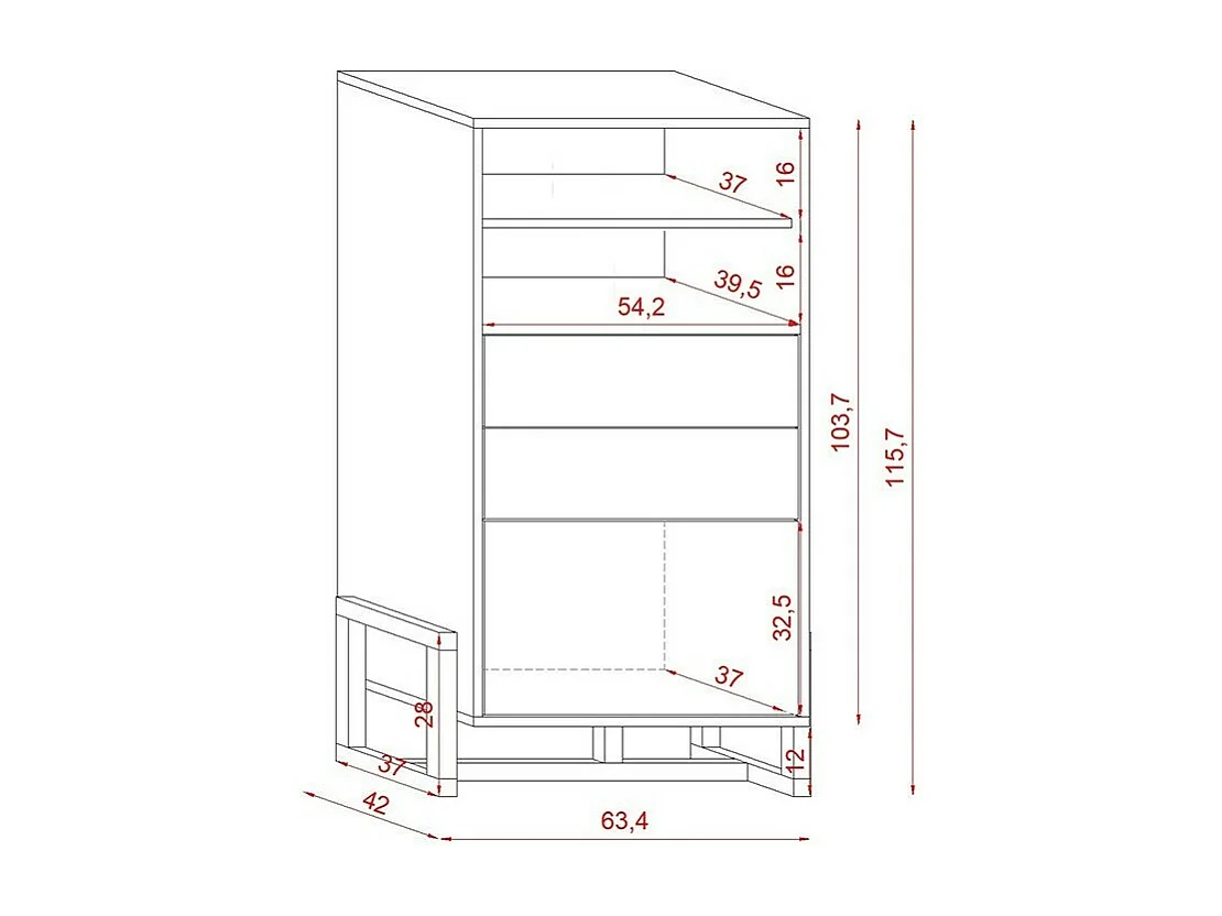 Vaisselier design GEILO 2 tiroirs, 1 porte et 2 niches, coloris blanc mat et hêtre
