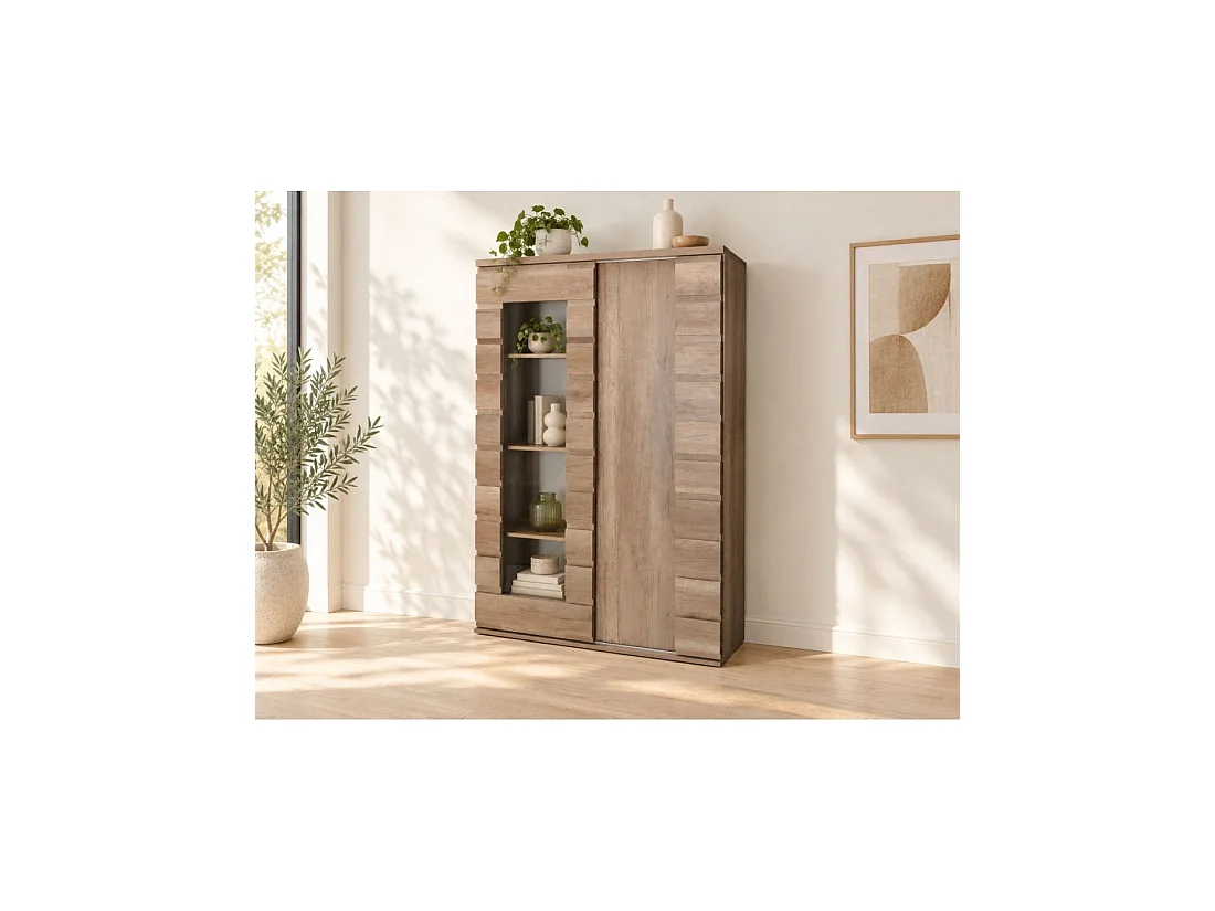 Vitrine mit 2 Schiebetüren ROMI mit Glastür - Farbe Dab Canyon - 120 x 180 x 55 cm
