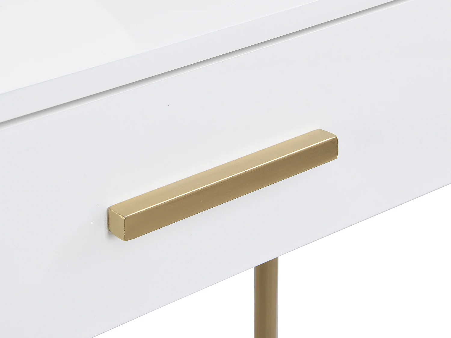 Coiffeuse avec miroir et tiroir - MDF et métal - Blanc laqué et doré - VONALI