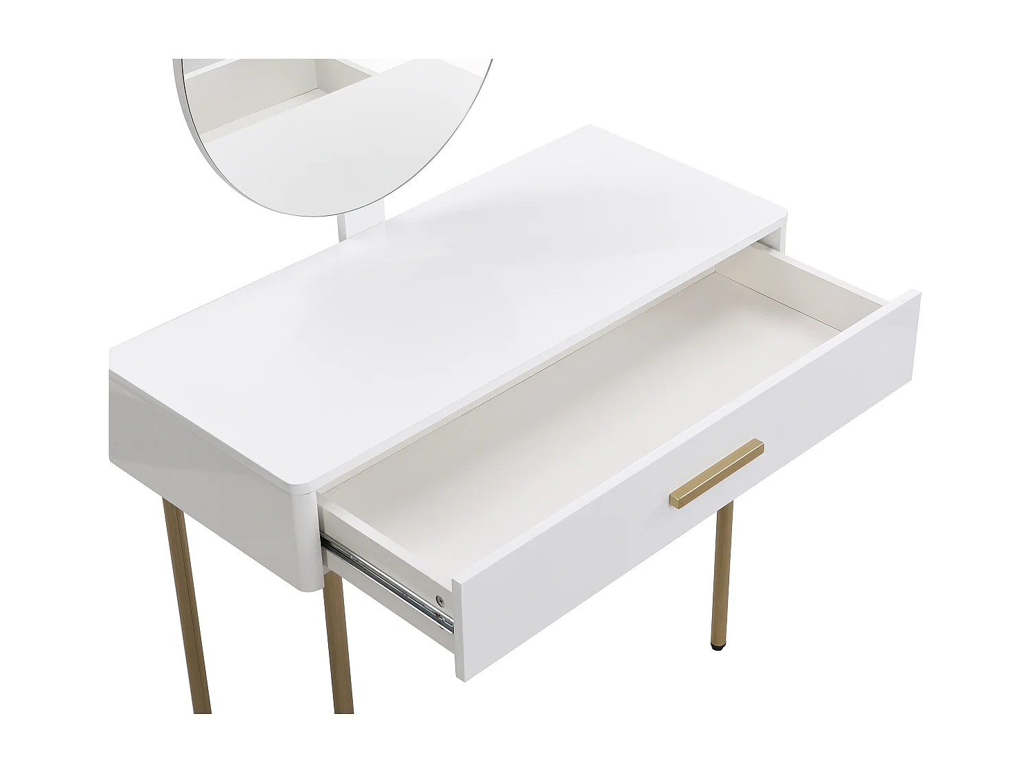Coiffeuse avec miroir et tiroir - MDF et métal - Blanc laqué et doré - VONALI