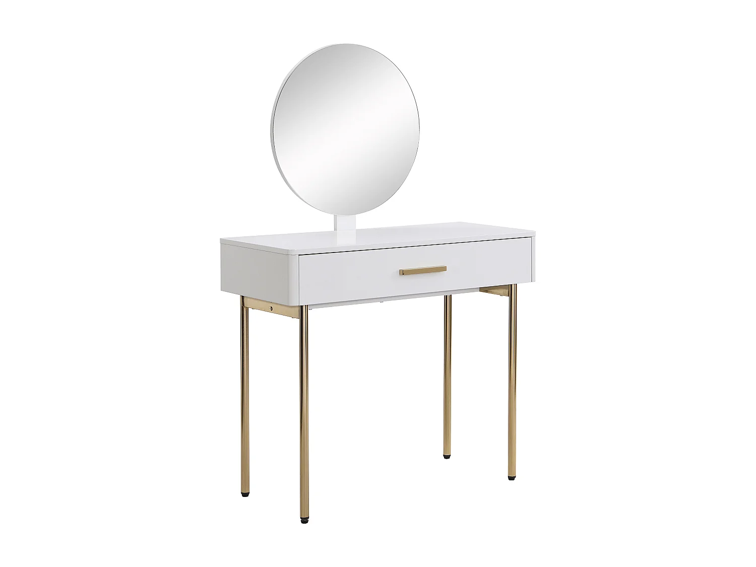 Coiffeuse avec miroir et tiroir - MDF et métal - Blanc laqué et doré - VONALI