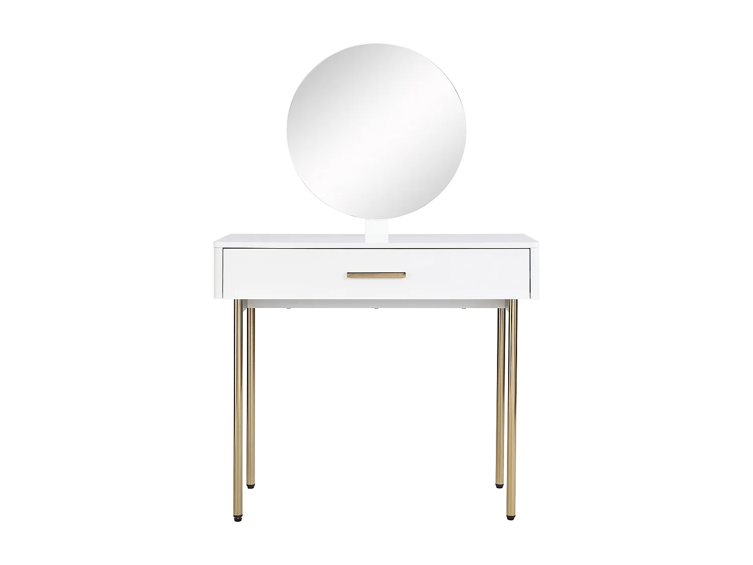 Coiffeuse avec miroir et tiroir - MDF et métal - Blanc laqué et doré - VONALI