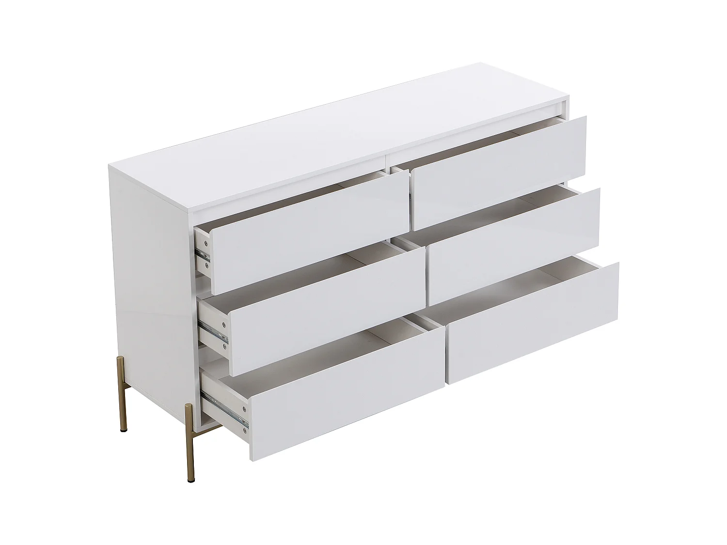 Kommode mit 6 Schubladen - MDF & Metall - Weiß lackiert & Goldfarben - KORASA von Pascal Morabito