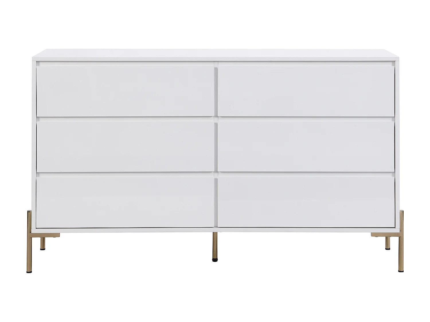 Commode 6 Tiroirs Style Art Déco KORASA - MDF Laqué Beige Et Pieds Métal Doré, 140 Cm