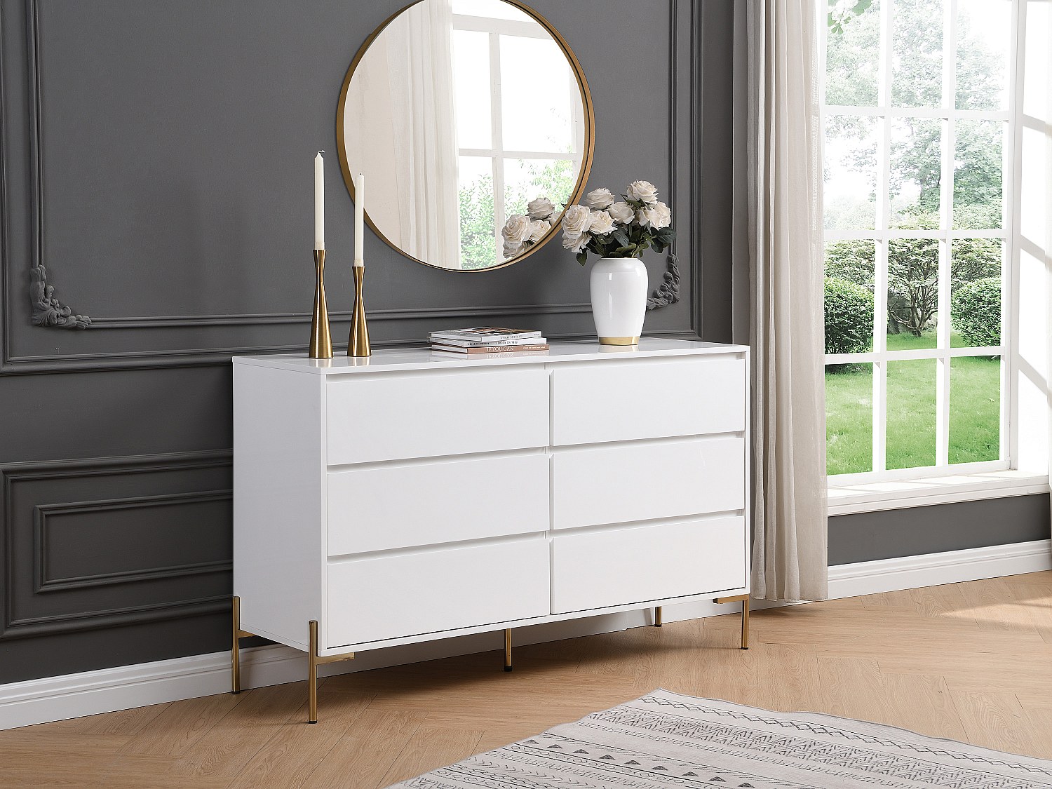 Vente-unique Kommode Mit 6 Schubladen - Mdf & Metall - Weiß Lackiert & Goldfarben - Korasa Von Pascal Morabito