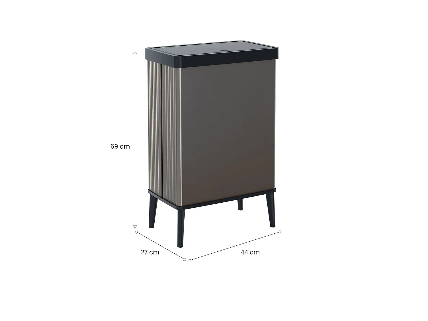 Tofino vuilnisbak, inhoud 54 l, 44x27x69h cm donkergrijs, afvalcontainer, prullenbak, donkere kleurstructuur