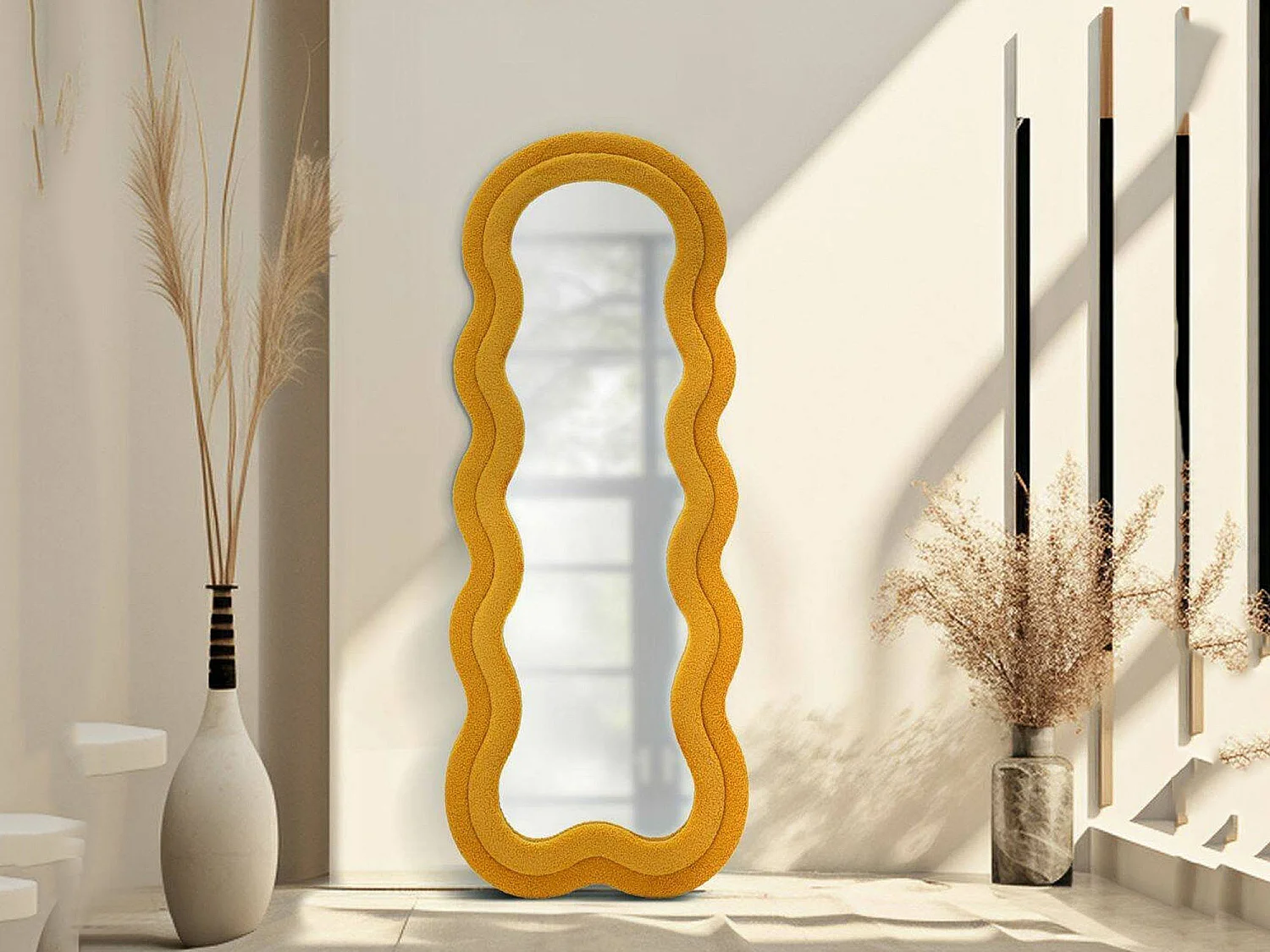 Miroir Bottarone, Structure en Bois Noble, 4x160h cm Jaune Ocre