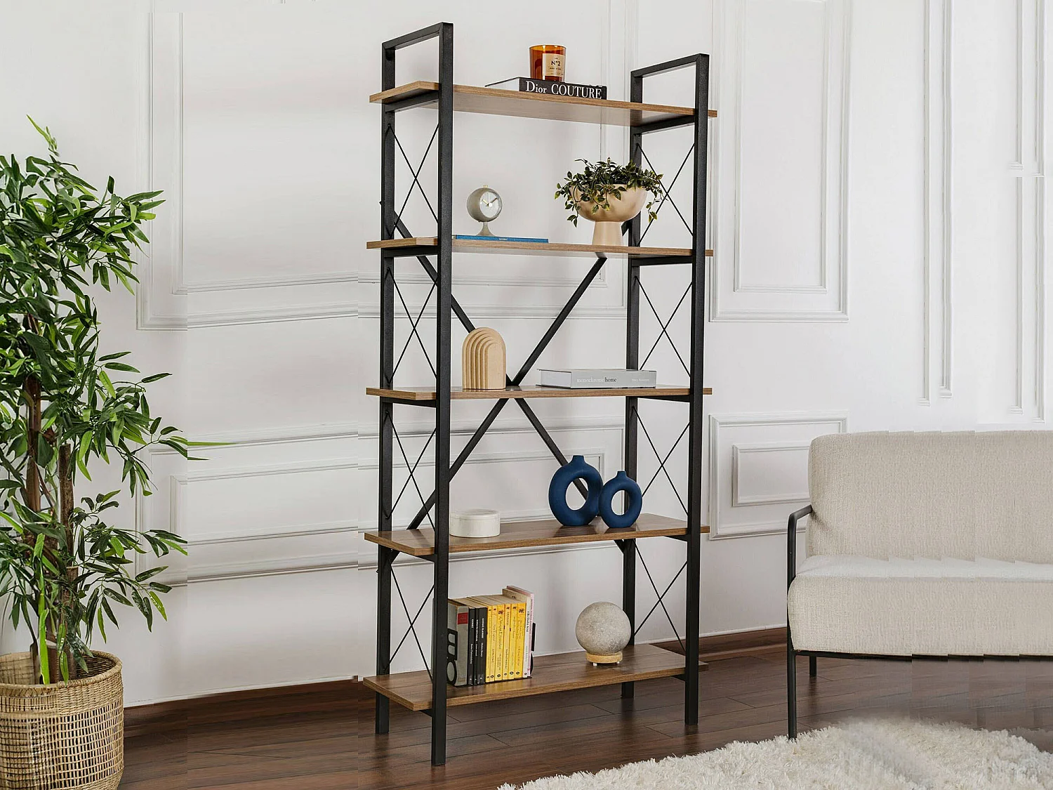 Étagère Suriel, 5 étagères, 33,5x90x180h cm, Marron, Bibliothèque