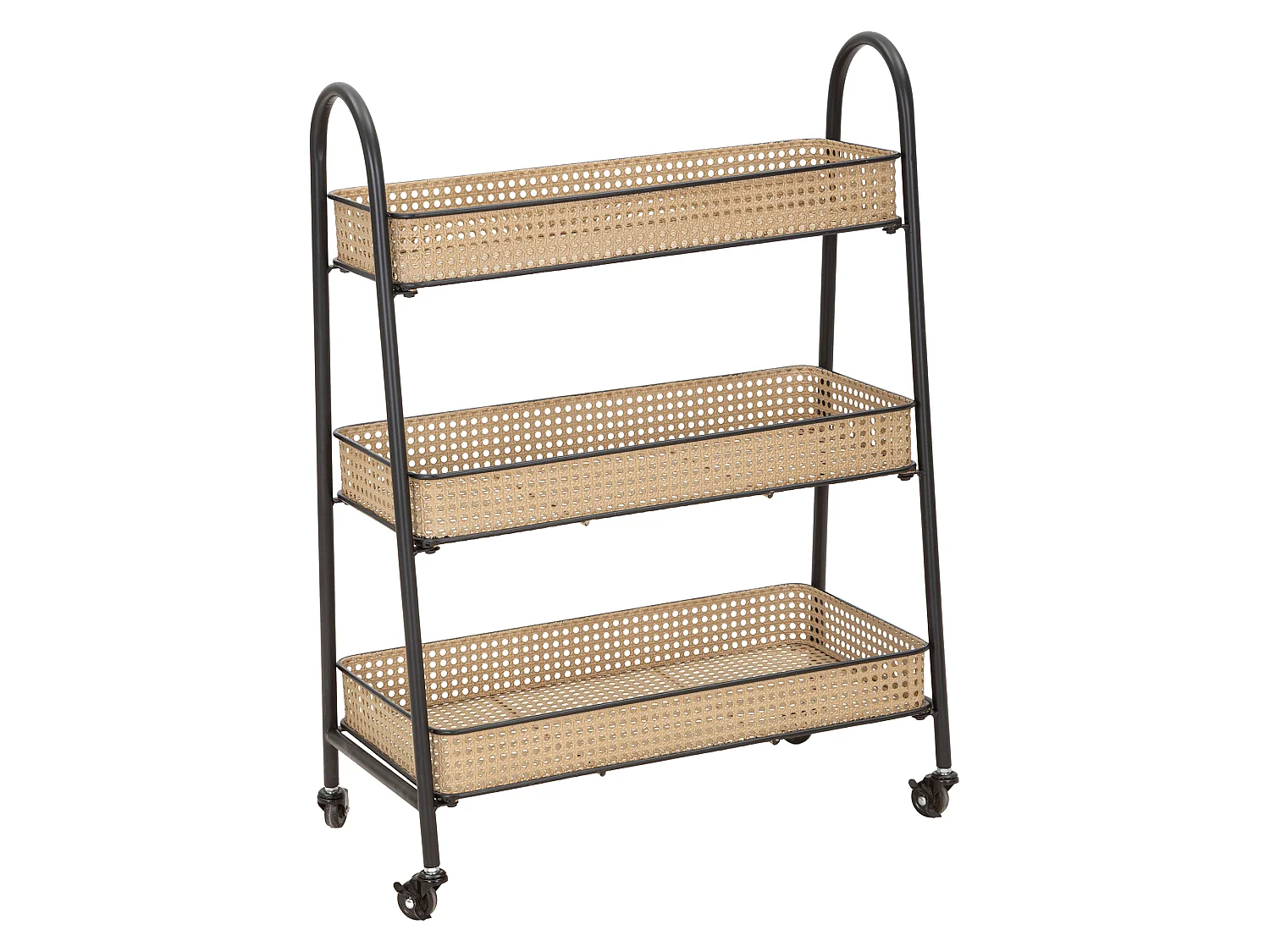Carrello Fapaga, 3 Ripiani, 60x30x80h cm Marrone, Ruote, Finitura Effetto Paglia di Vienna