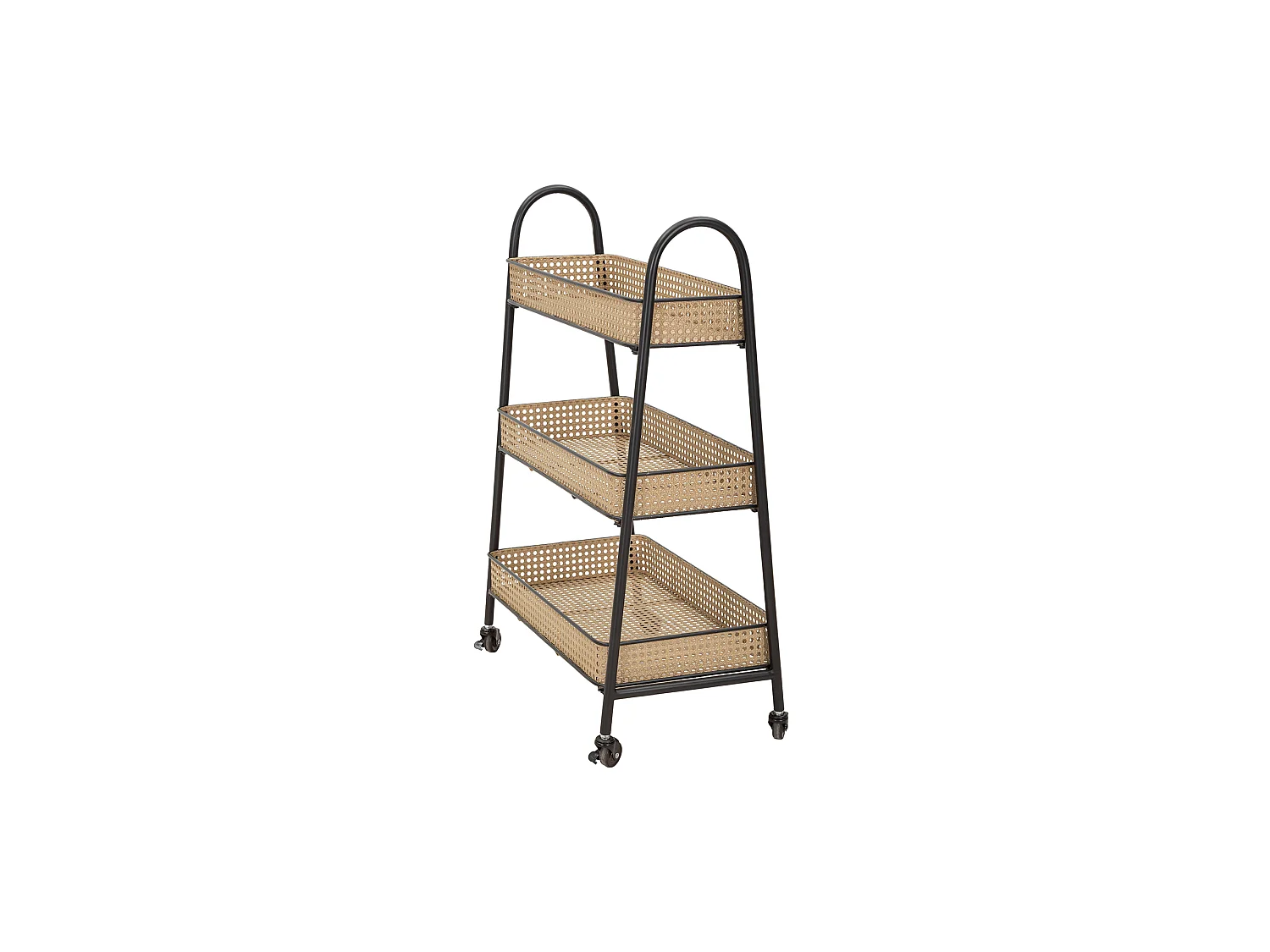 Carrello Fapaga, 3 Ripiani, 60x30x80h cm Marrone, Ruote, Finitura Effetto Paglia di Vienna