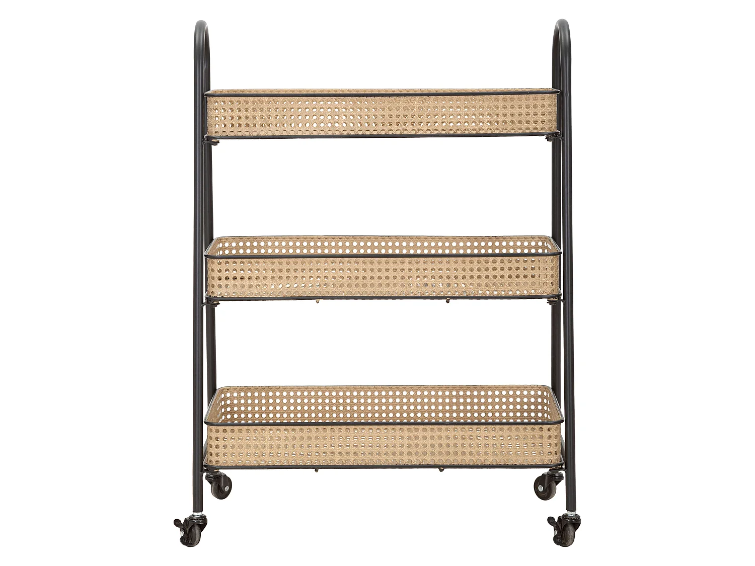 Carrello Fapaga, 3 Ripiani, 60x30x80h cm Marrone, Ruote, Finitura Effetto Paglia di Vienna