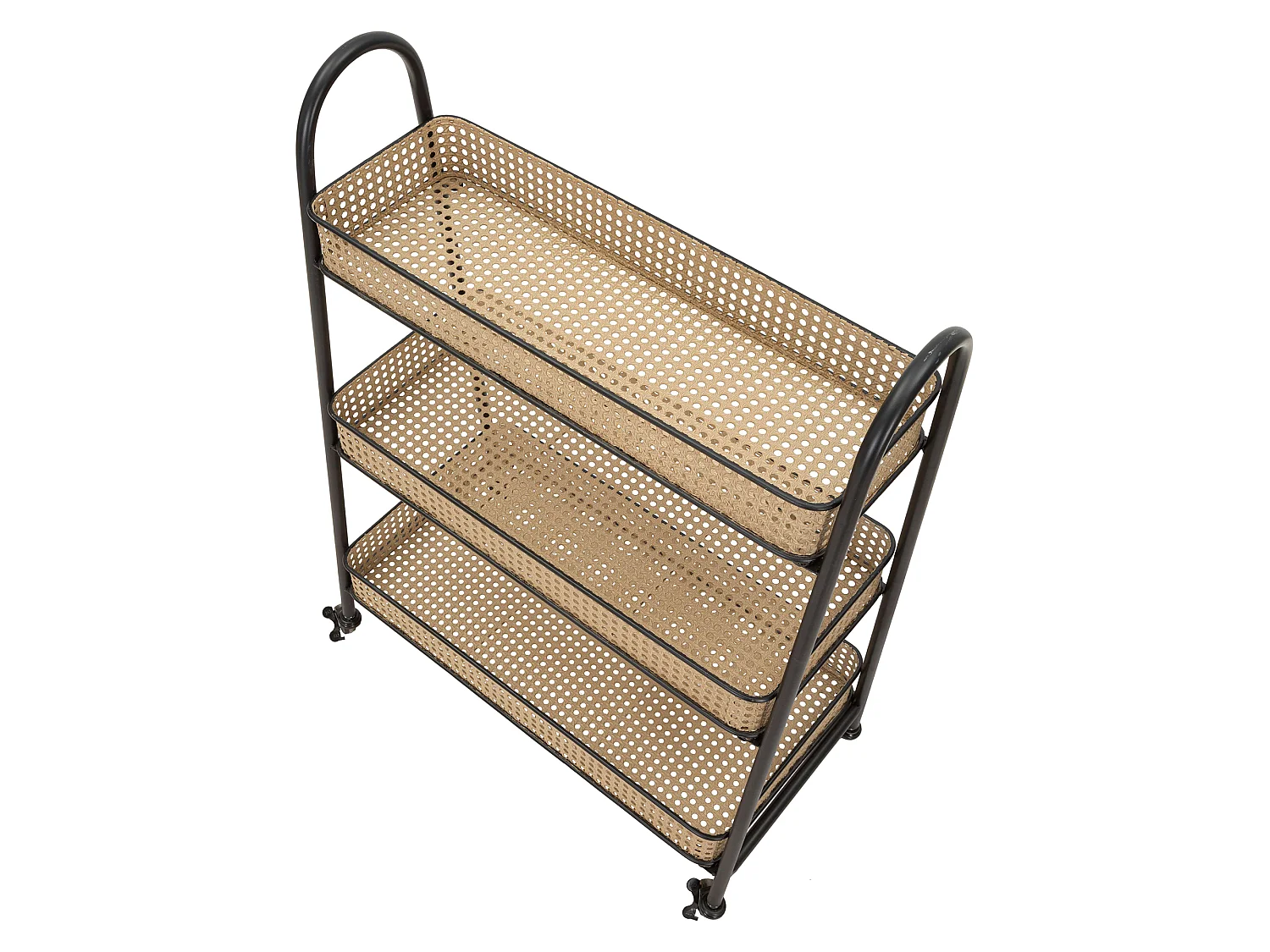 Carrello Fapaga, 3 Ripiani, 60x30x80h cm Marrone, Ruote, Finitura Effetto Paglia di Vienna